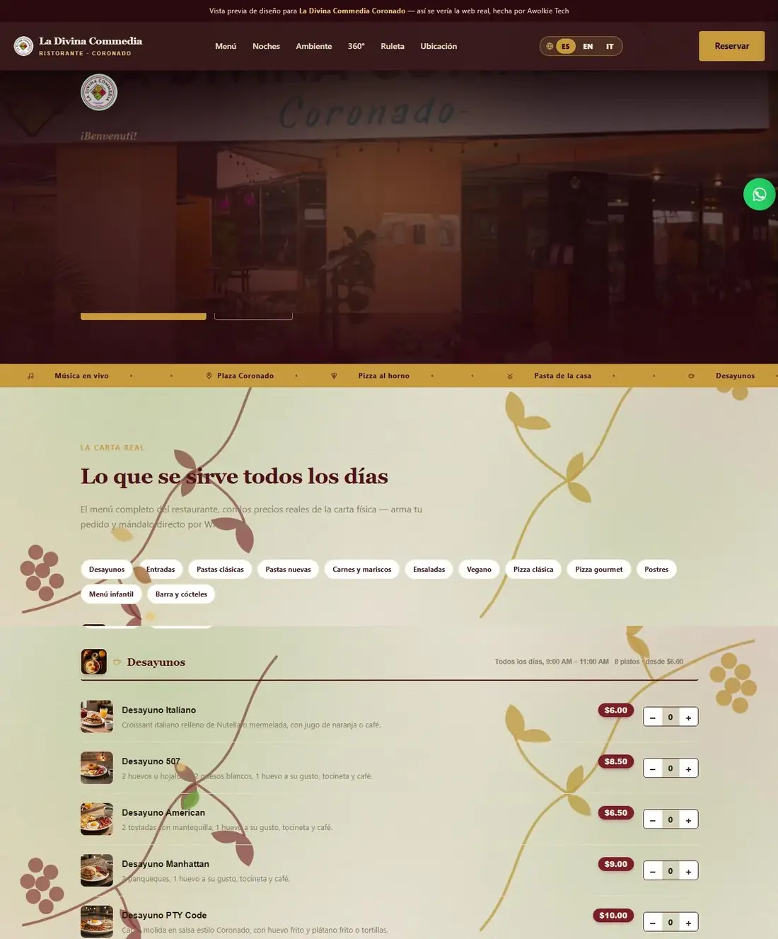Sitio web de La Divina Commedia Coronado