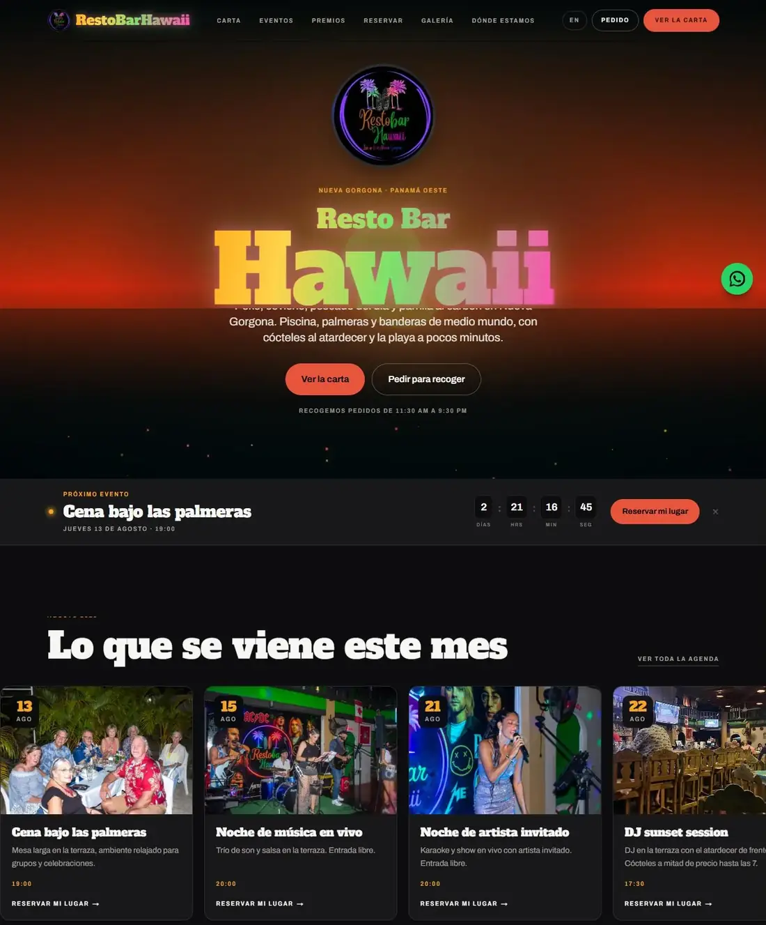 Sitio web de RestoBar Hawaii